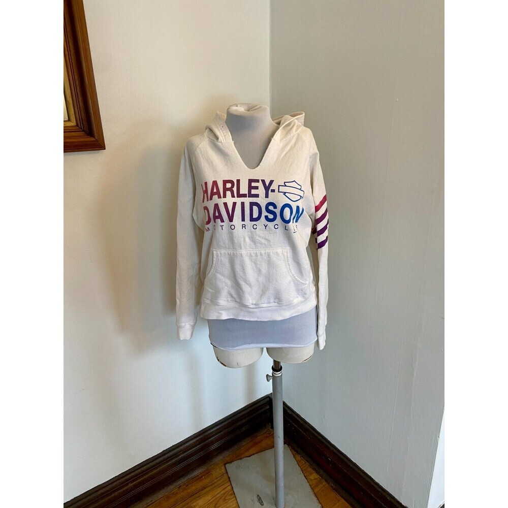 Harley-Davidson White rainbow Hoodie Med Indiana Stripe V neck Sweatshirt Ombre